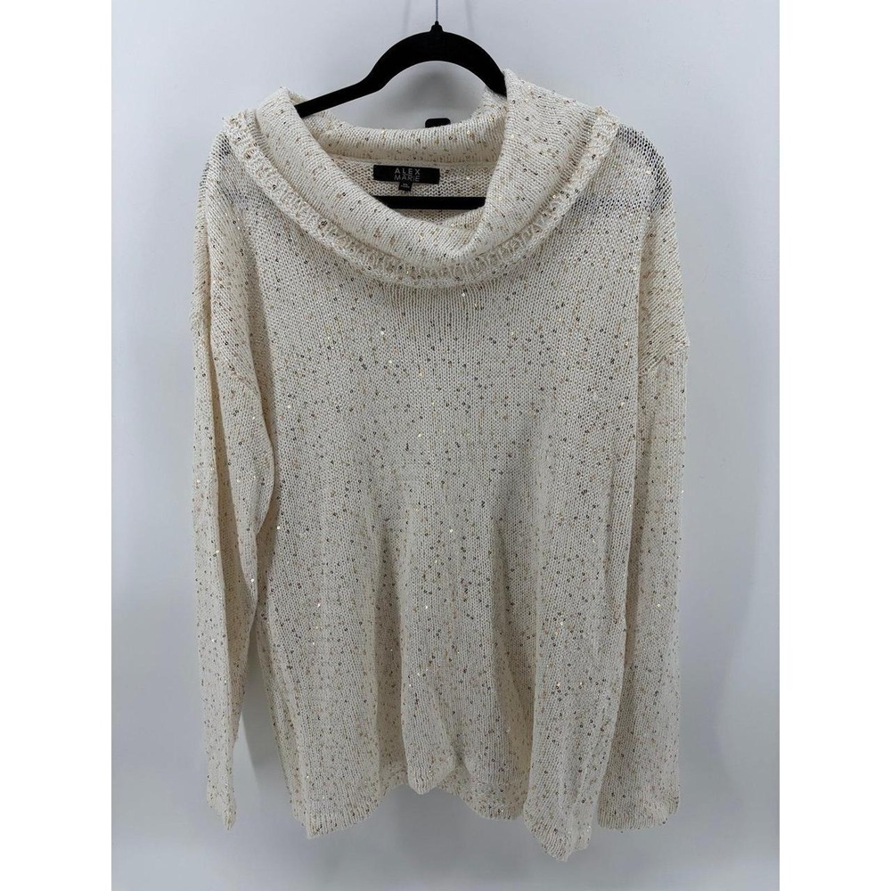 Alex Marie, Cowl Neck, Cream/Gold Sequined LS Sweater, Women's X-Large, NWOT